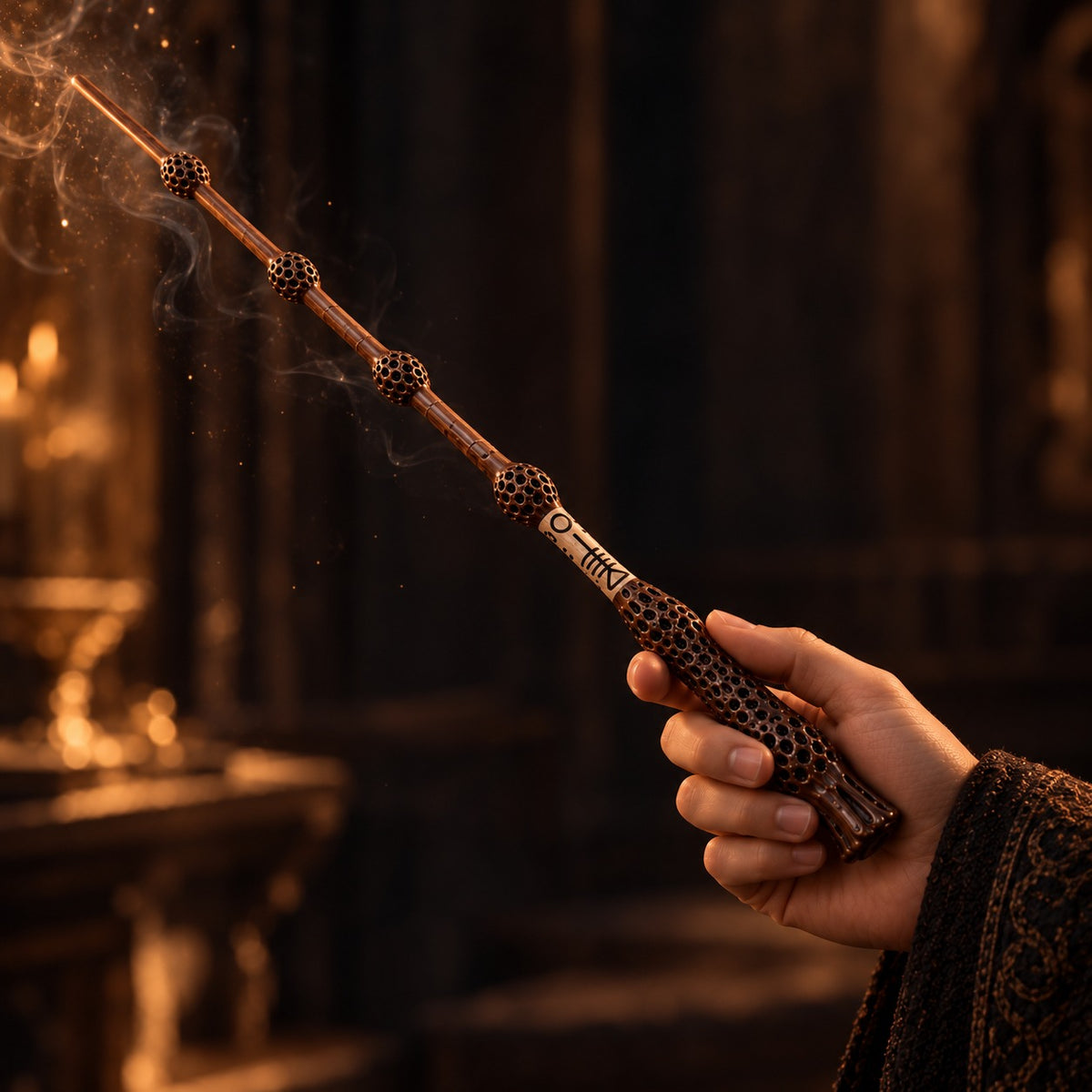 Dumbledore fire magic wand held in hand