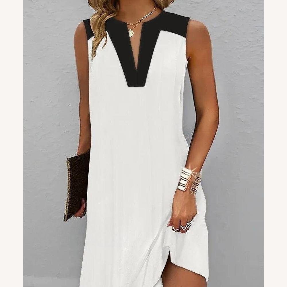 Robe Femme Décontractée Sans Manches à Encolure Échancrée – Élégance et Confort en Coton, Disponible en S à XL