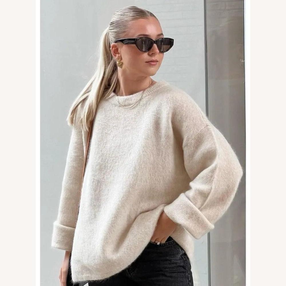 Women's Oversized Soft Knit Sweater – Round Neck, Comfortable and Elegant for Casual Look