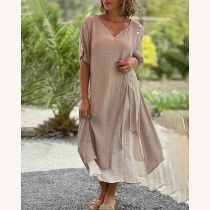 Women's Chic Asymmetric Summer Dress in Breathable Fabric - Elegance and Comfort for Summer Occasions