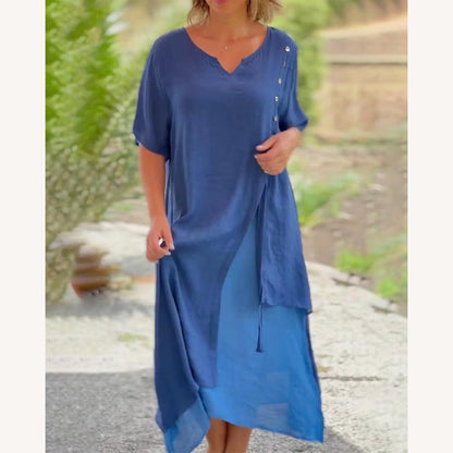 Women's Chic Asymmetric Summer Dress in Breathable Fabric - Elegance and Comfort for Summer Occasions