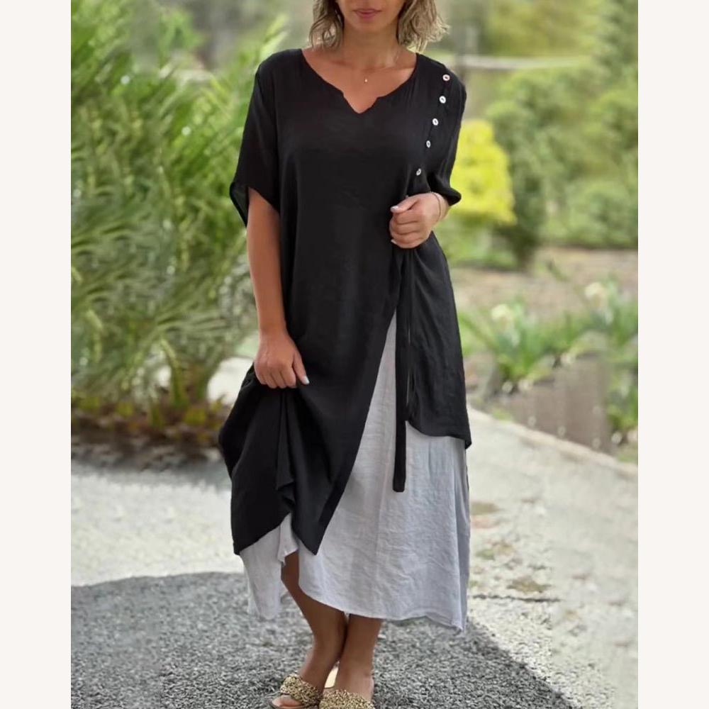 Women's Chic Asymmetric Summer Dress in Breathable Fabric - Elegance and Comfort for Summer Occasions